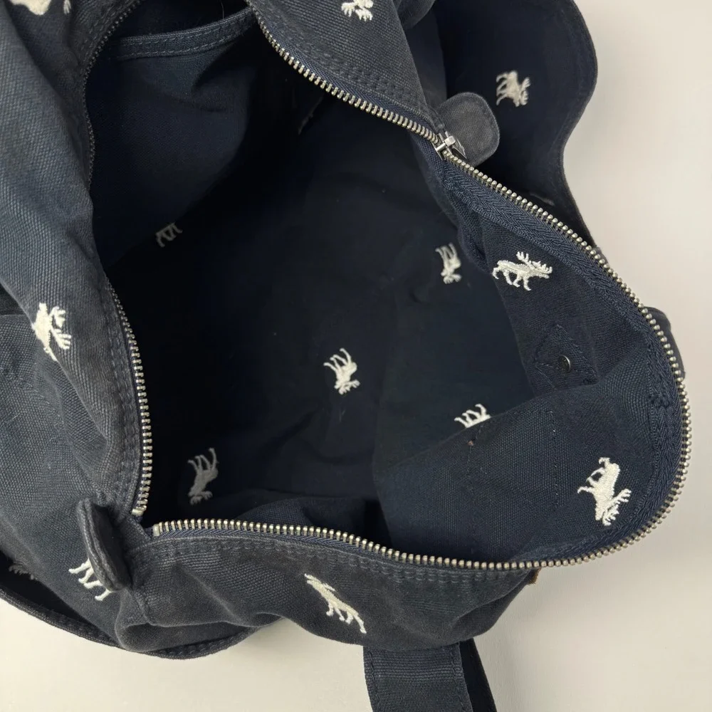 Abercrombie & Fitch Navy Blue Canvas Duffel Bag White Moose Embroidery